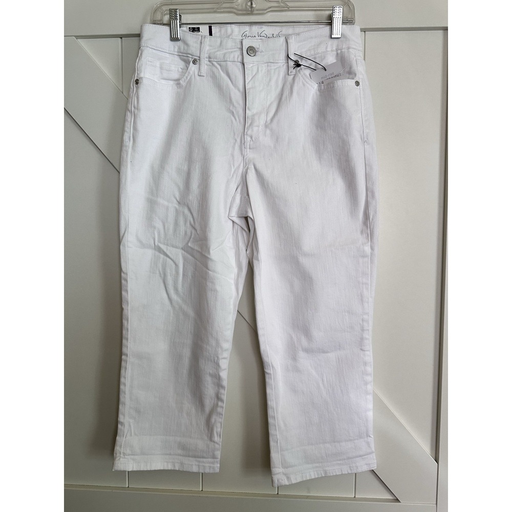 NWT Gloria Vanderbilt White Denim Rail Straight Mid Rise‎ Capris Sz 6